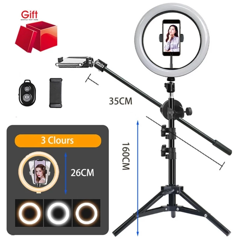 

Photography LED Video Ring Light Circle Fill Lighting Camera Photo Studio Phone Selfie Lamp With Tripod Stand Boom Arm Youtube