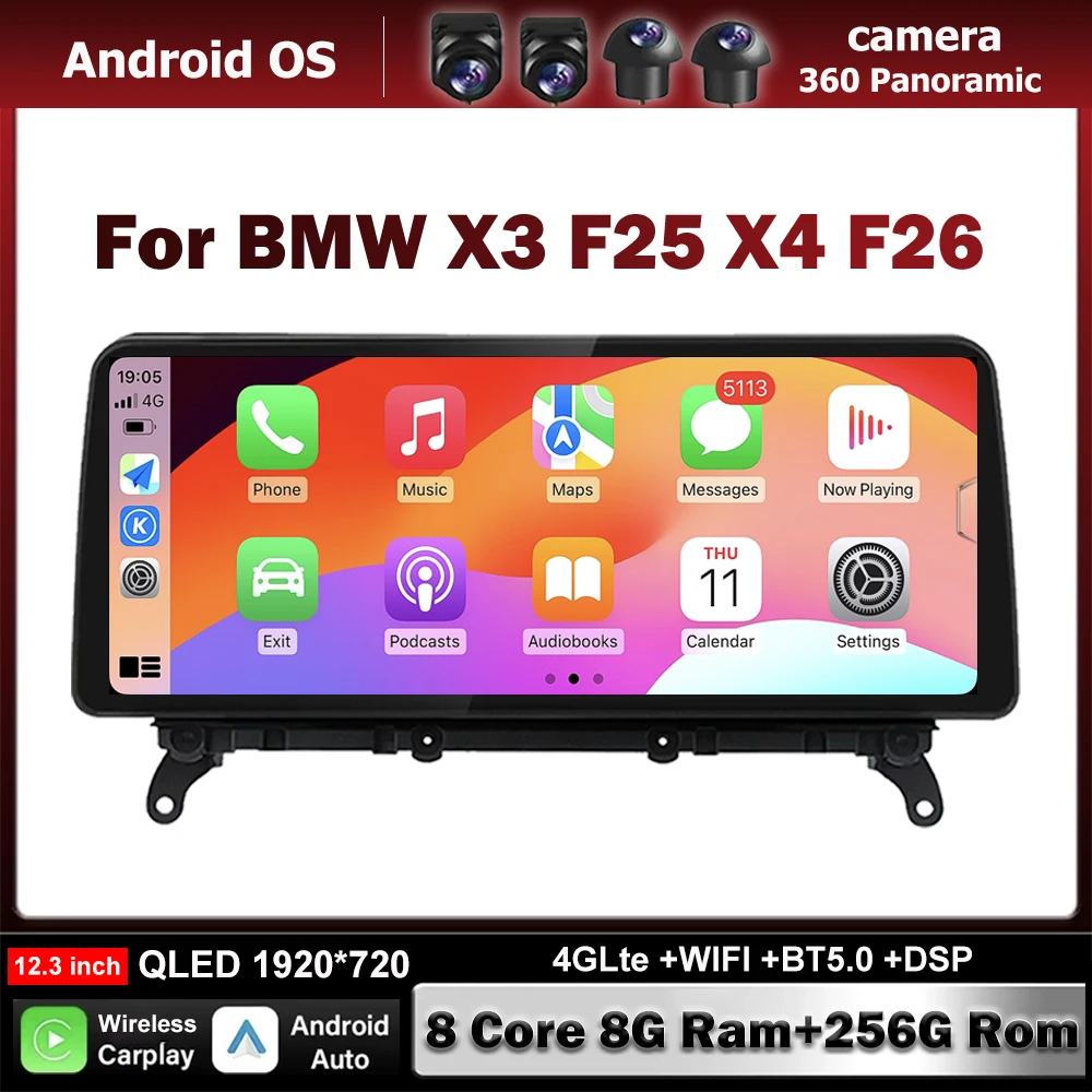 For BMW X3 F25 X4 F26 12.3 Inch Android Auto QLED Screen DSP Car Accessories Auto Carplay Monitors Video Radio Multimedia Player