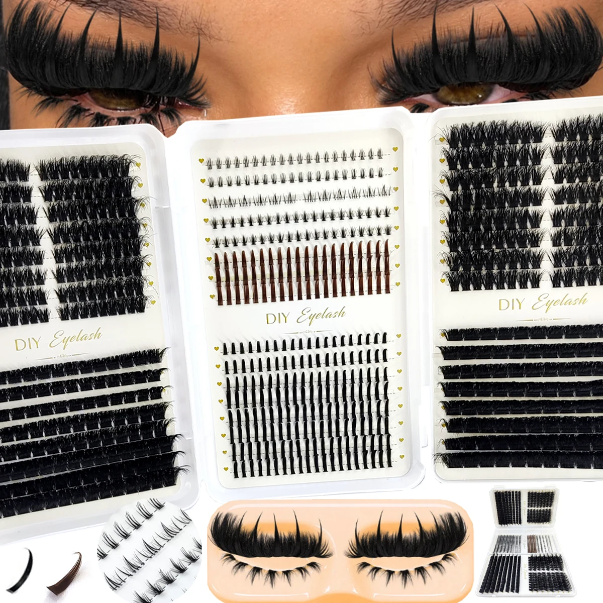 HBZGTLAD Large Capacity Eyelash Book 8D Fluffy 60D-300D Eyelash Cluster Fairy Anime Eyelash and Lower Eyelash Multiple Mixed Sty