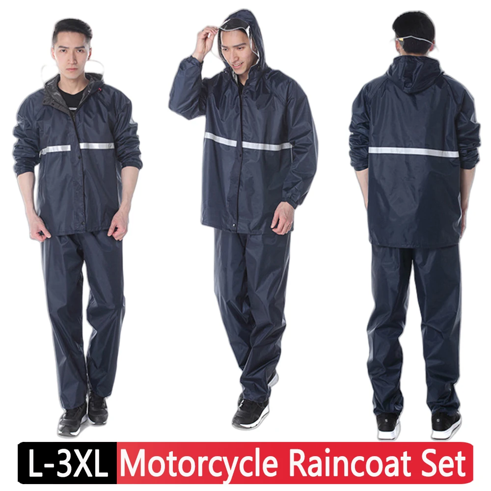 Thickened Raincoat Suit Reflective Waterproof Rainstorm Prevention Adult Jacket Pants  Moto Riding Rain Coat Biker Rain L-3XL