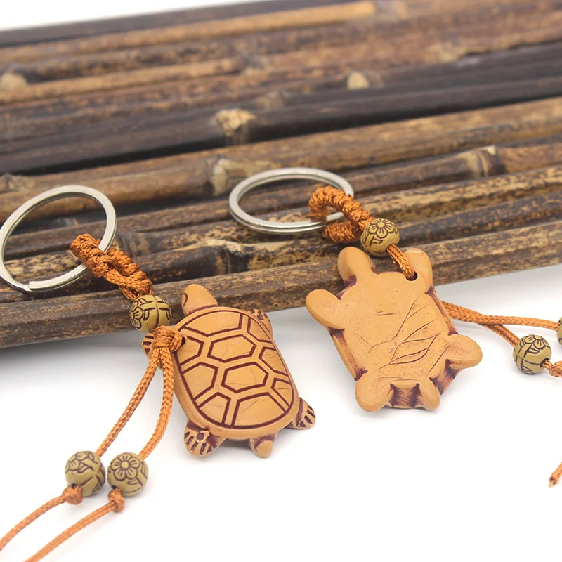Turtle Keychain Wooden Vintage Horse Pendant Wood Animal Keyring for Men Women Bag Charms