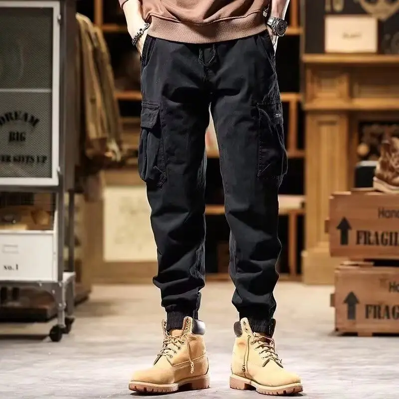 

Men Loose Fit Cargo Pants Military Green Casual Lounge Style New Versatile American Style Cuffed Streetwear Brand Fashion Chic