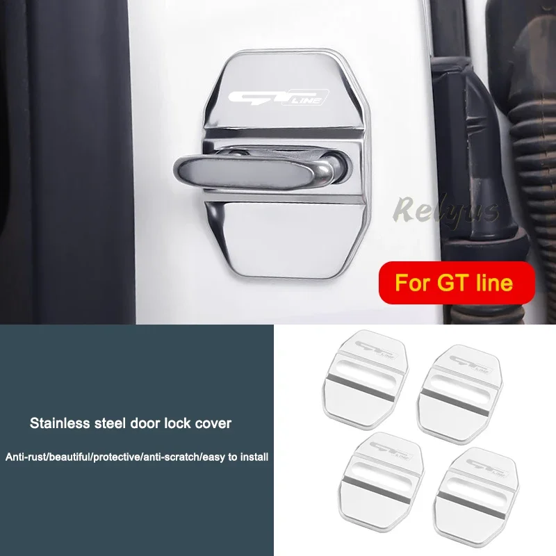 4Pcs Car Door Lock Protective Buckle Stickers For KIA GT LINE K2 Sportage Stinger Sorento Ceed Soul Sorento VENGA KX5 K3 K4 K5