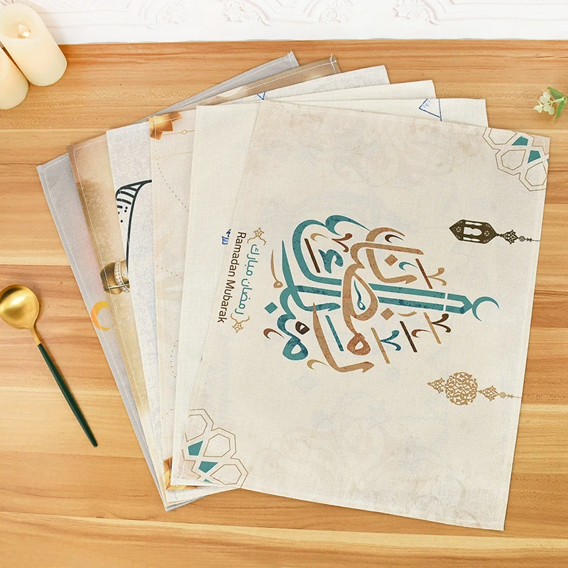 32.5*43cm Eid Mubarak Dining Mat Ramadan Kareem Tableware Linen Table Placemat Ramadan Decor For Home Islamic Muslim Party Suppl