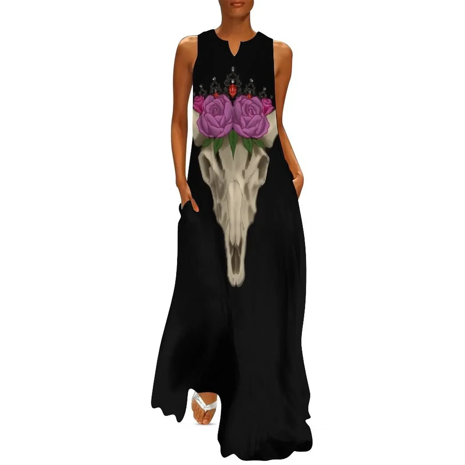 

Steer skull with roses and a crown Long Dress cocktail dresses womens clothing dresses for woman 2025 women dresses Dress