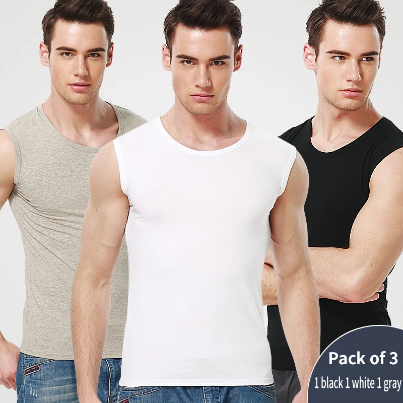 3 Pack MEN\'S Cotton Slim Vest Comfortable and Breathable Young MEN\'S Tight Sleeveless T