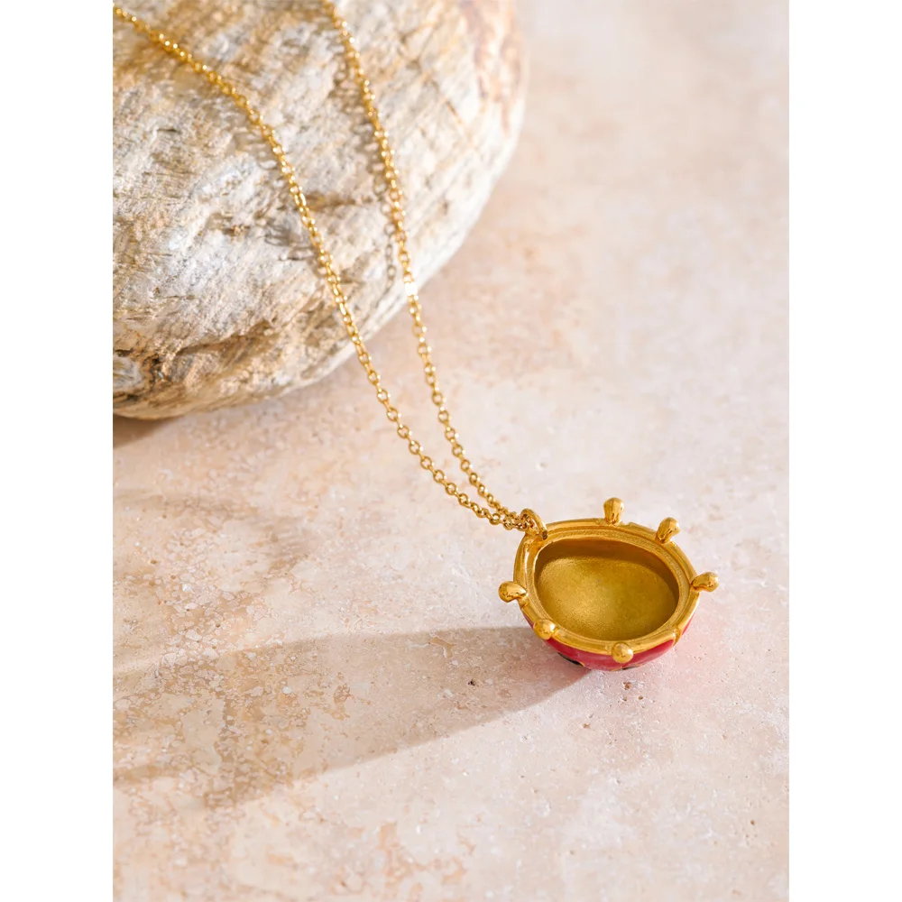 Yhpup العصرية الأحمر المينا الدعسوقة الحشرات قلادة قلادة 18K الذهبي PVD مطلي مجوهرات الأزياء الشعبية مقاوم للماء