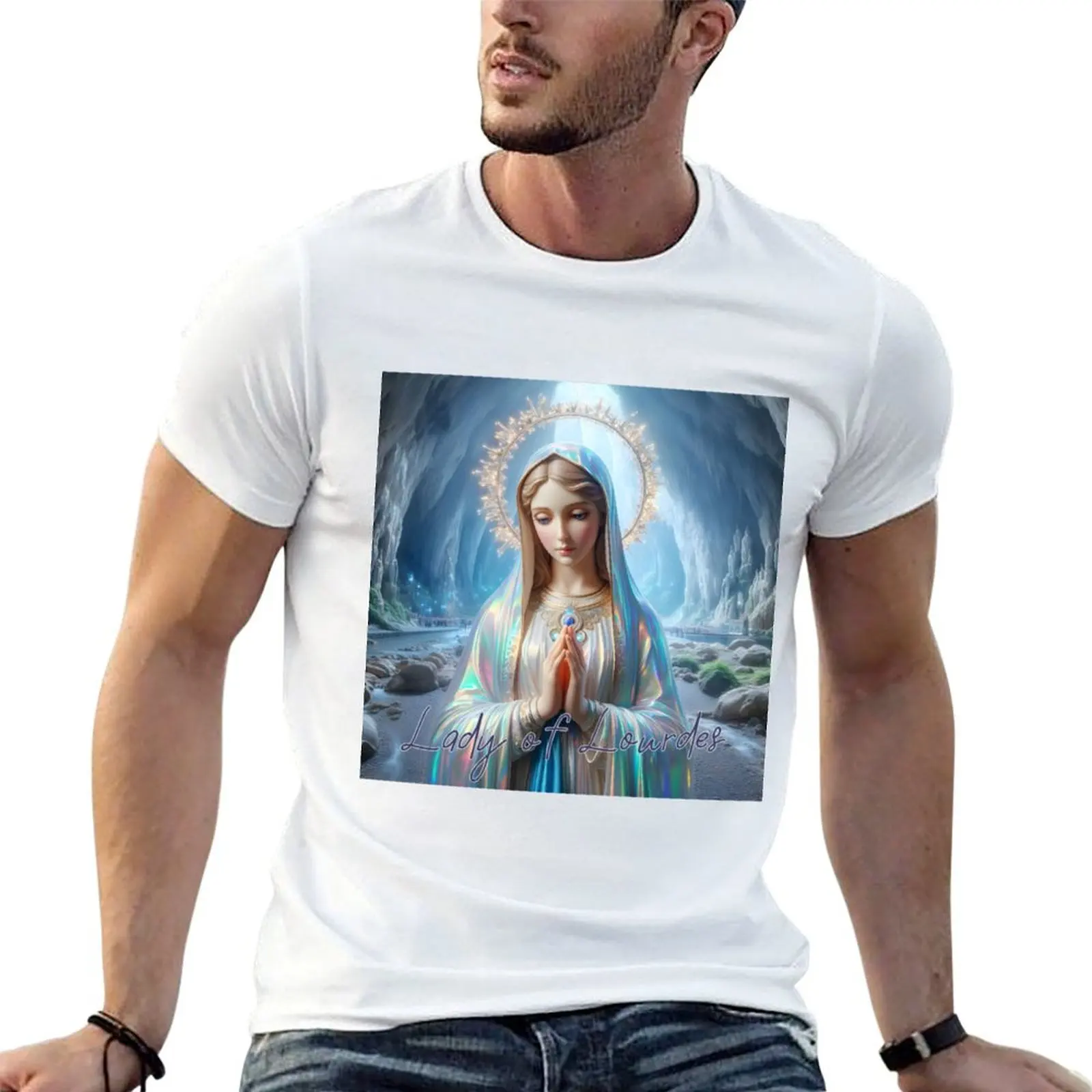 Camiseta Lady of Lourdes, camiseta de algodón, paquete de camisetas para hombre, camiseta divertida de algodón, camiseta informal para hombre