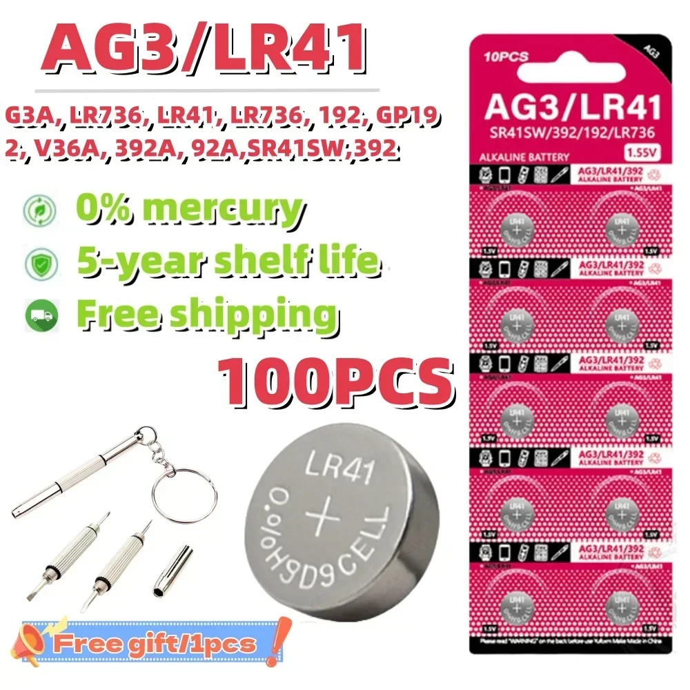 High Capacity 100PCS AG3 Button Cell LR41 L736 392 384 192.55V Button Battery For Watch Car Key Remote Control Electric Toy