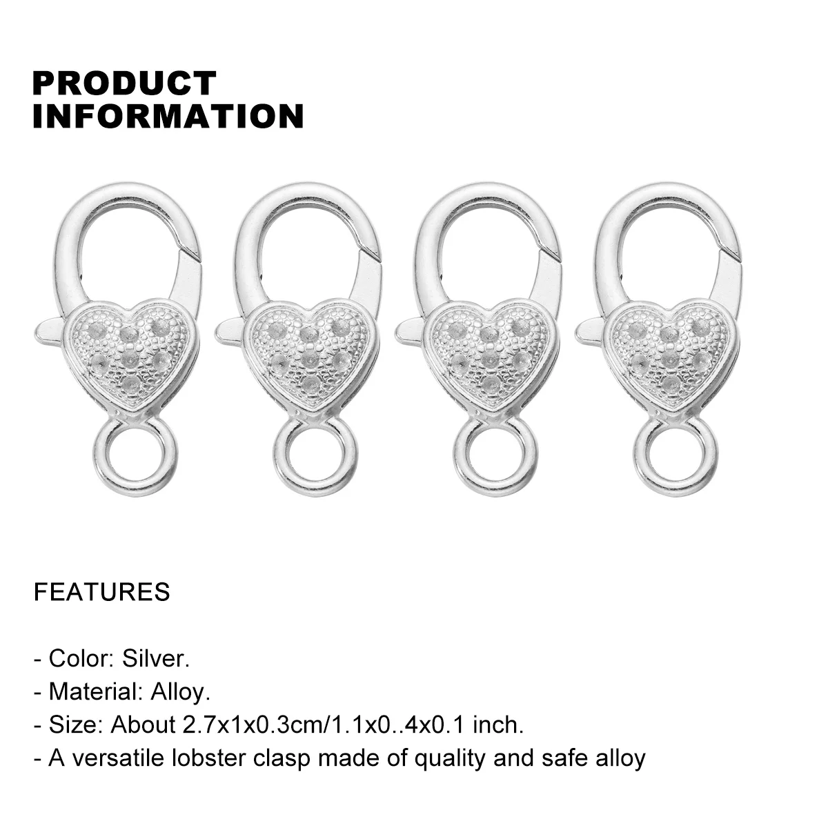 10pcs Heart-Shaped Lobster Clasps Vintage Alloy Key Accessories Jewelry Clasp Diy Bracelets Necklaces Silver Lightweight