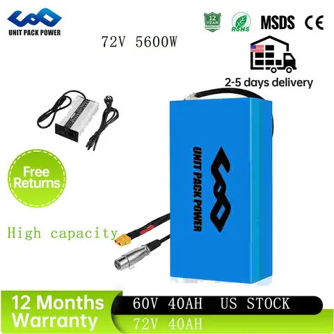 48V 40Ah 60V 72V Ebike batterie 52V 50AH 36V vélo électrique Escooter batterie 4400W 500W 750W 1000W 1500W 1800W 2000W 3000W