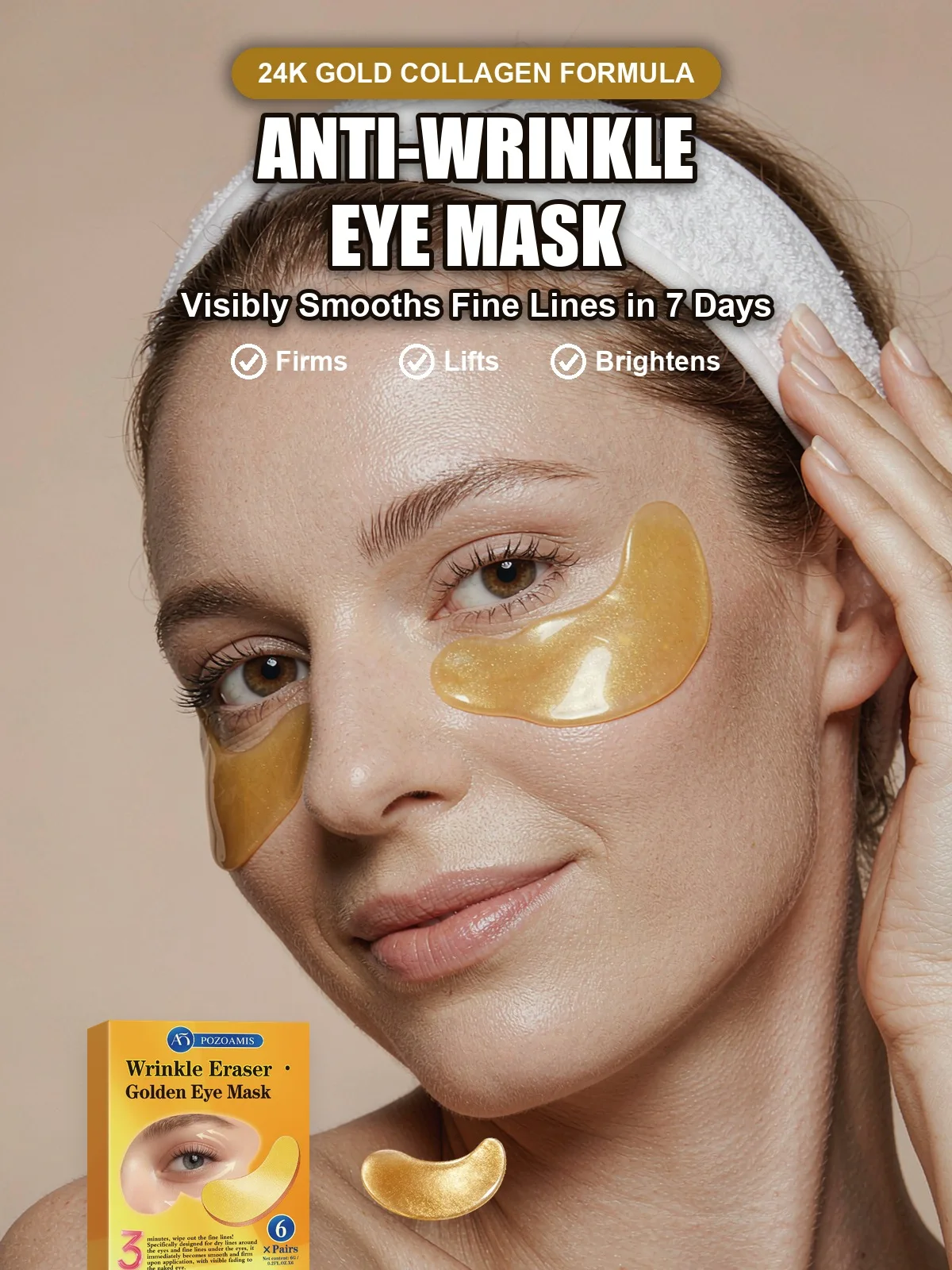 24K Gold Collagen Anti-Wrinkle Eye Mask Fine Lines Dark Circles Puffy Eyes Firming Under Eye Gel Patches 6 Pairs Skin Care