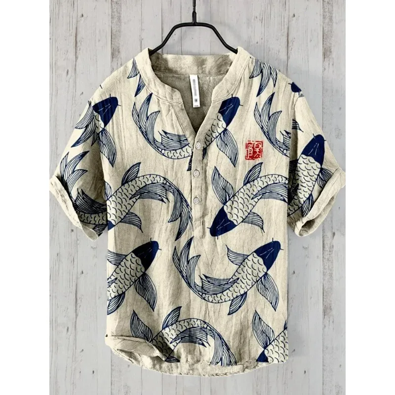 

Fish Pattern Hawaiian Style Printed Shirts Men's Tops Spring and Summer Men's and Women's Shirts Independent Station Casual
