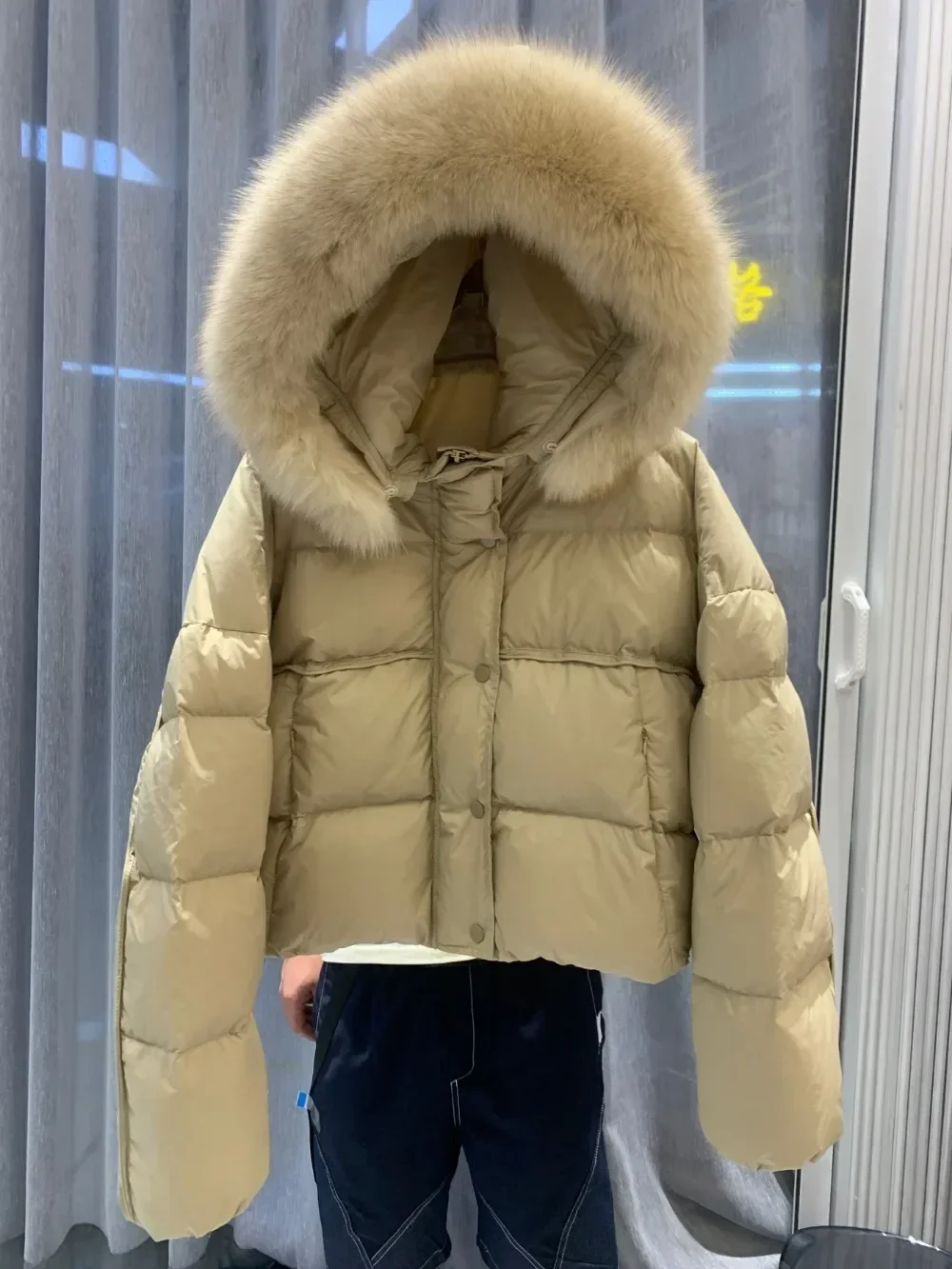 2024 New Fashion Winter Short Warm Hooded White Duick Down Jacket Women Simple Real Fox Fur Coat Female Puffer Jacket Women