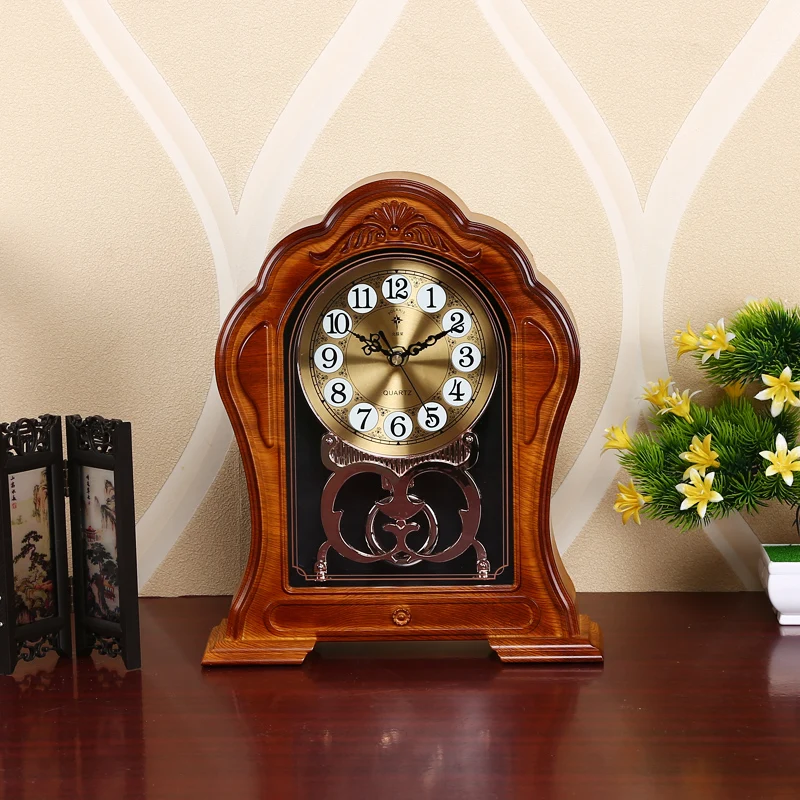 European Style Retro Living Room Household Clock Imitation Solid Wood Clock Table Clock Plastic Bedroom Silent Table Clock ZA305