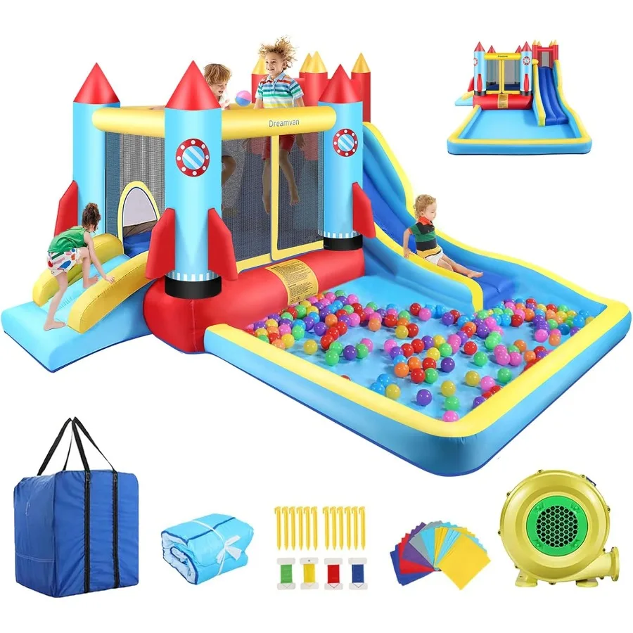 Kid Bounce House Rocket Blast – 13 x 12 Fuß aufblasbare Sprunghäuser für Kinder von 3–12, Abenteuerpark mit langem Rutsche, Kletterwand, Bounce Ca