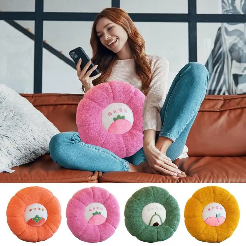 Cute Throw Pillows Plush Fruit Throw Pillows Comfortable Soft Round Fruit Cushion Lunch Break Thickened Seat Pad Plush Toy Room