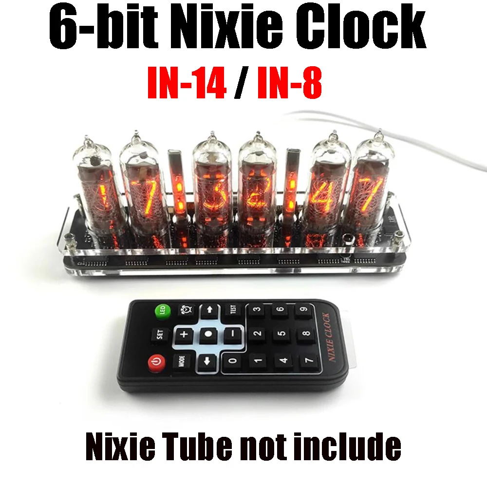 6bit Nixie Clock IN14 IN8 Tube Clock Base W TYPE-C USB POWER IN-14 IN-8 Glow Tube Digital Display Clock Remote Control