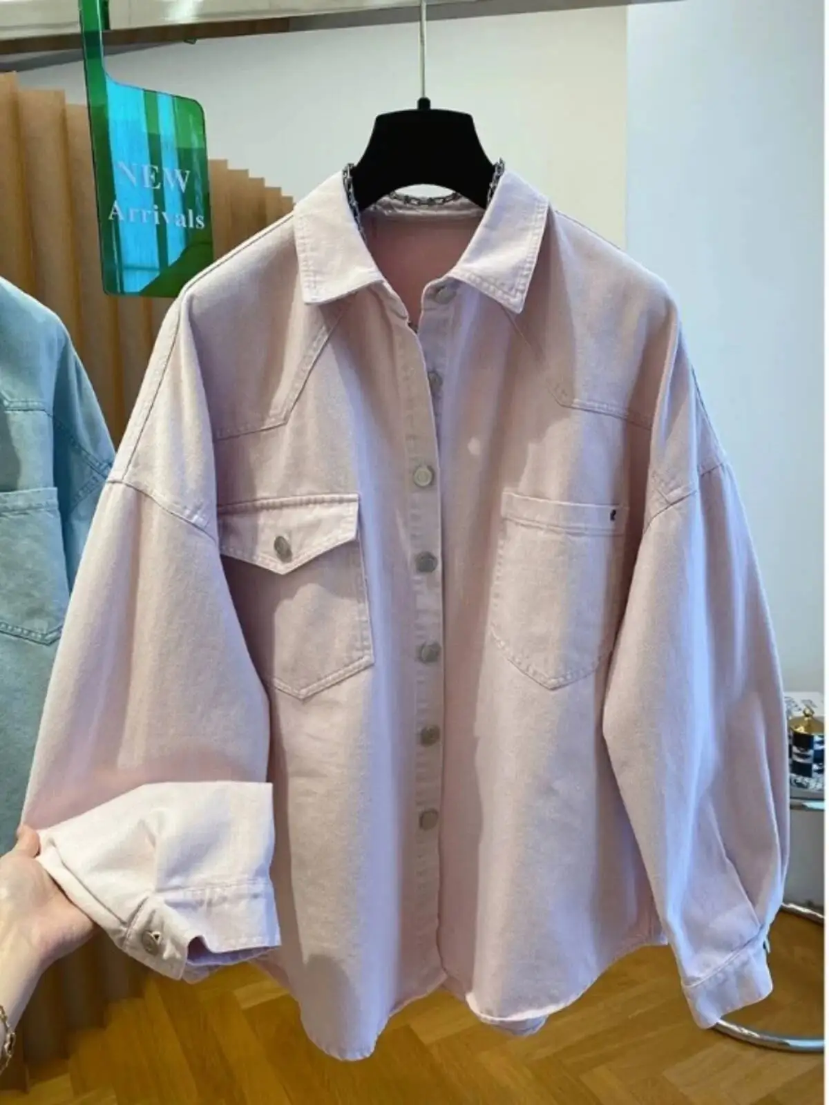 

Loose Long Sve Denim Women's Spring 2025 New Sle Pink Casual Classic Collar Coat Outerwear Ladies' Irt