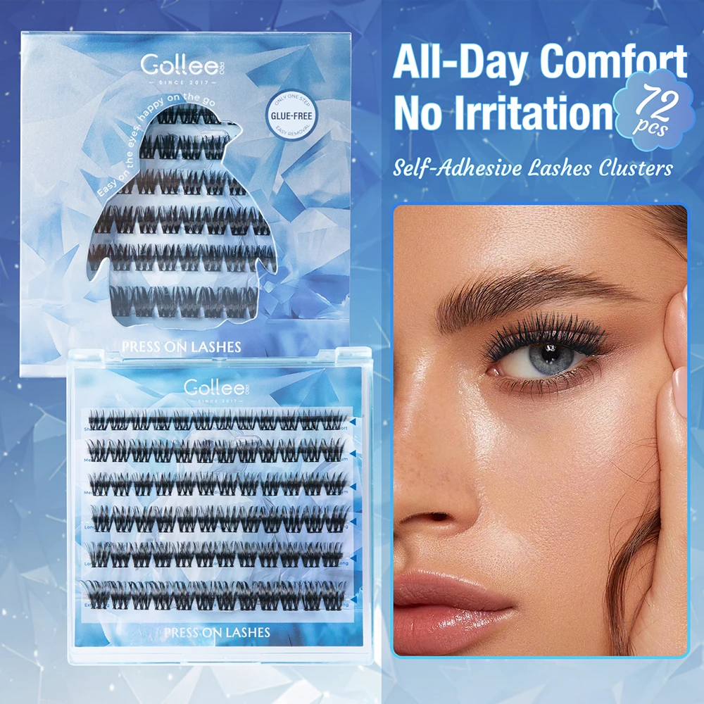 

Gollee Glue-free Self-adhesive False Eyelash Voluminous Thick Natural Curling W-shaped 72pcs Lash Clusters DIY Manga Eyes Makeup