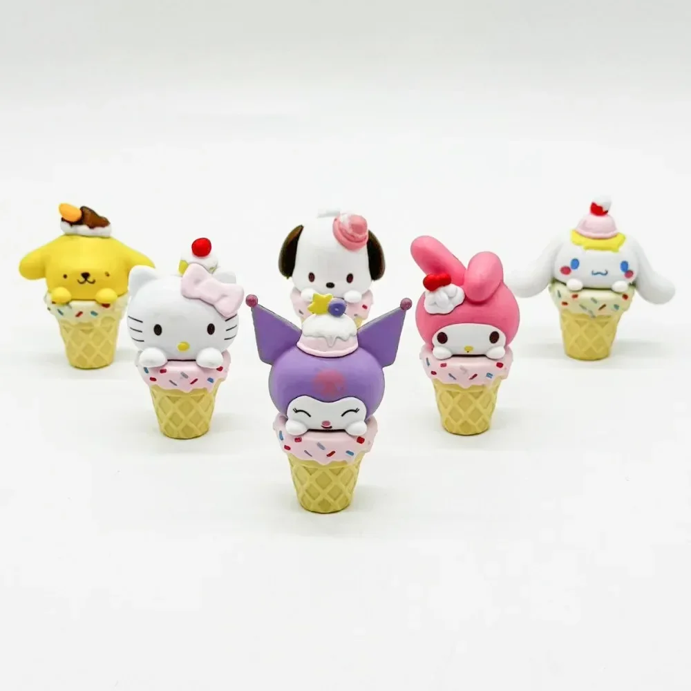 Sanrio Characters Ice Cream Cinnamoroll Kuromi Melody Hello Kitty Pochacco Figurine Cute Toy Table Ornaments Blind Box Kids Gift