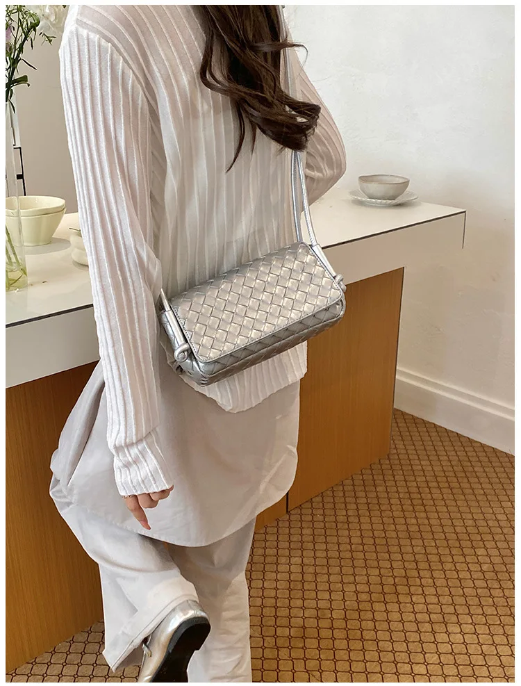 Bolso Bandolera Y2K para Mujer, Modelo LinJ2026, Tejido, de un Solo Hombro, Pequeño y Cuadrado, Bolso de Mano Moderno, Exclus...