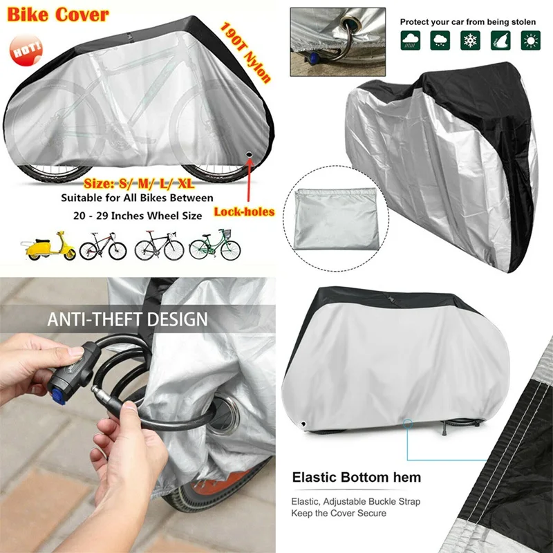 Bike Cover 210T Outdoor Storage Waterproof Snow and Rain Cover UV Protector Dust Protector Bicycle Cover with Membrane