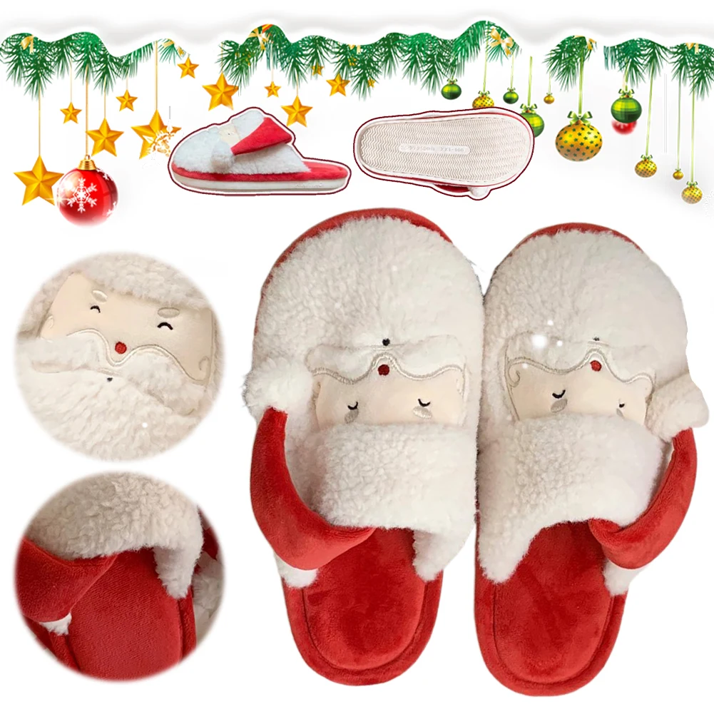 Christmas Santa Claus Slippers Cute Furry Slippers Anti Slip Soft Couple Slippers Breathable Plush Santa Slippers for Men Women