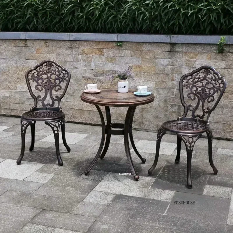 Courtyard Garden Urniture Terrace Combination Leisure Metal Round Patio Table Outdoor Cast Aluminum Tables and Chairs Set p f