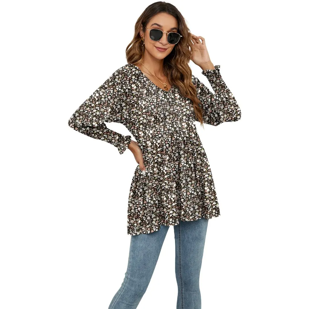 

Women's Printed Bubble Long Sleeve T-shirt Autumn Winter New Trade Fashion Top for European And American Markets