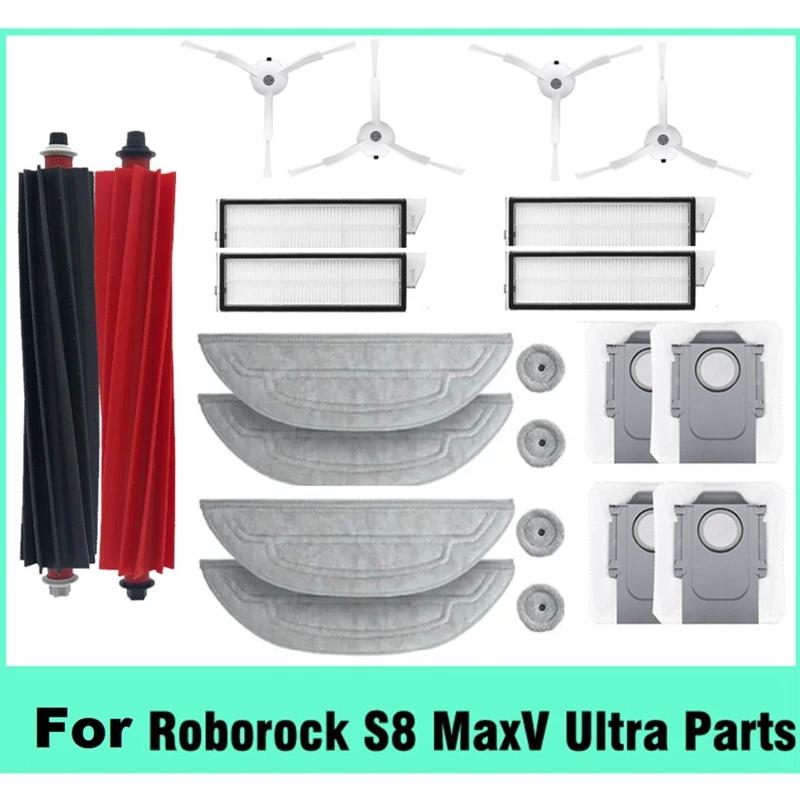 

22PCS Replace Parts For Roborock S8 Maxv Ultra G20s Robot Vacuum Double Roller Brush Filter Side Brushes Mop Dust Bags