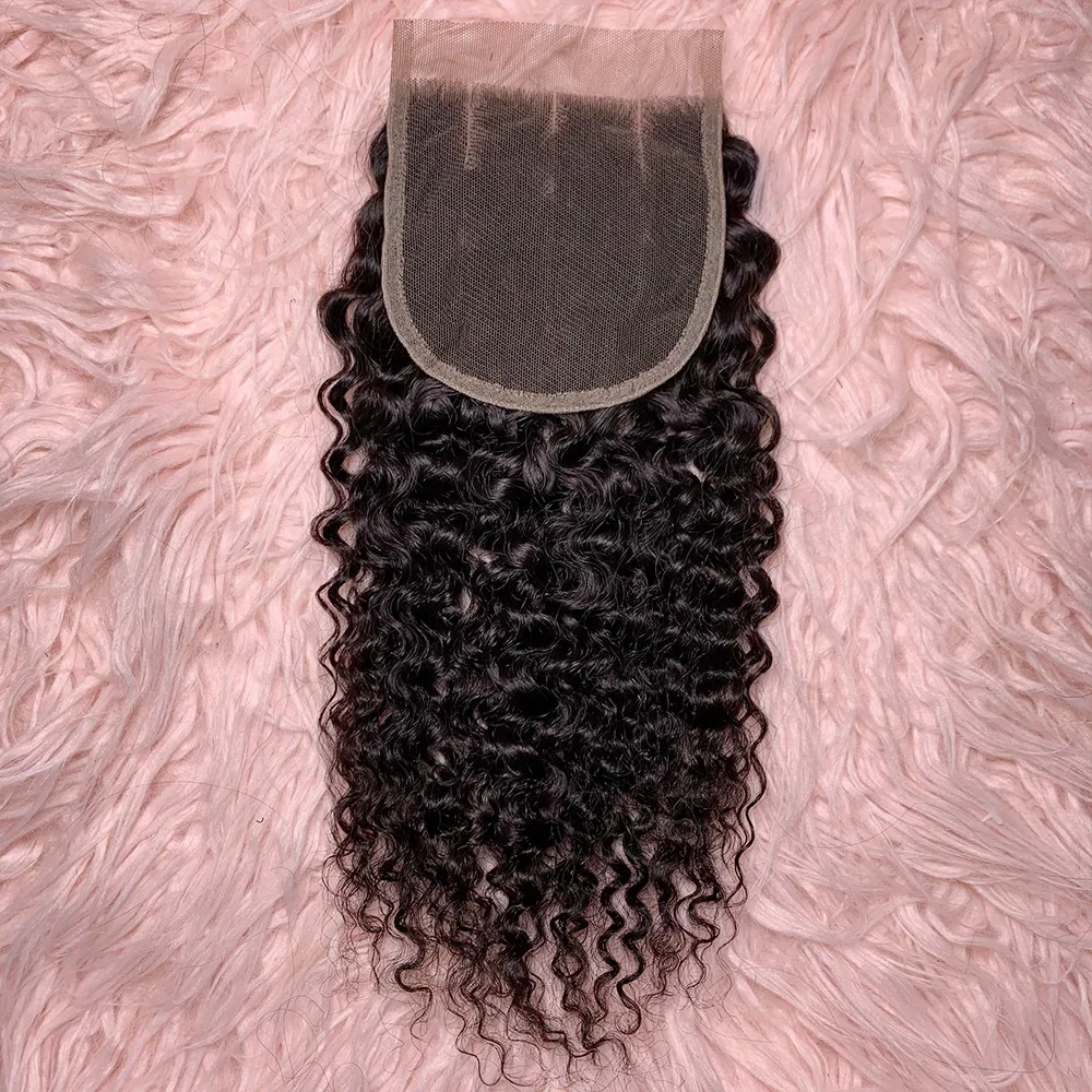 Perruque Lace Front Closure Remy Naturelle, Cheveux Humains, 4x4, Fermeture 100% Nouée à la Main, Boucles Pixie, Dentelle Transparente, Seulement