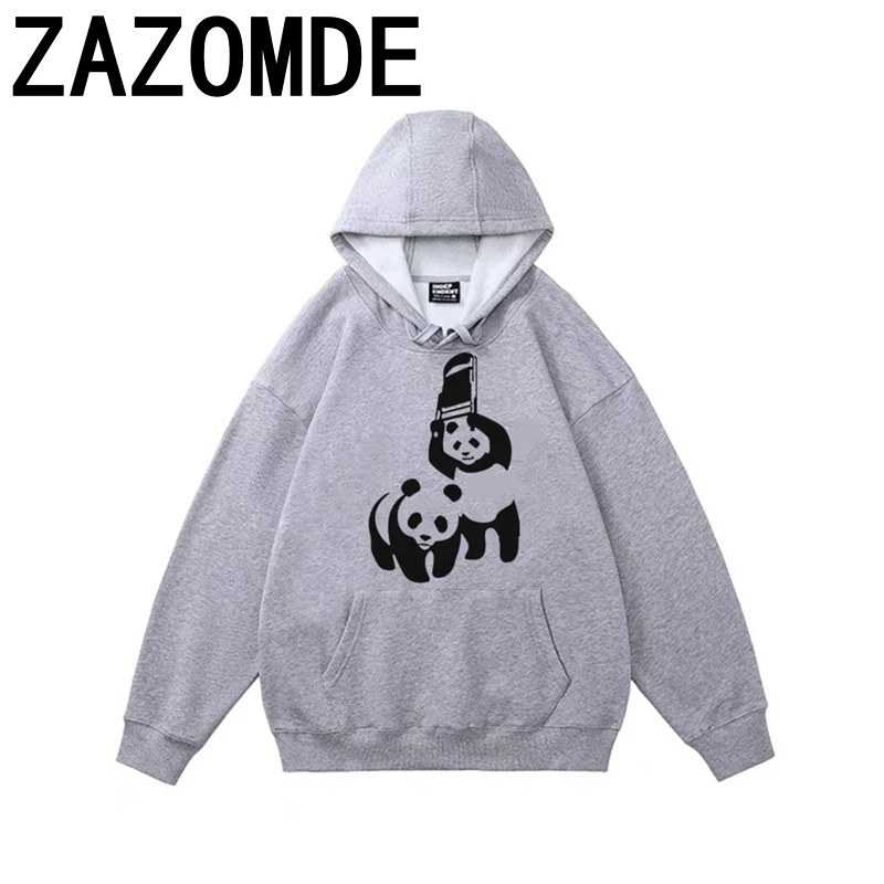 ZAZOMDE-Hoodies com capuz Panda Print dos desenhos animados dos homens, moletons Hip Hop, moletons soltos de algodão, roupas casuais, outono, inverno