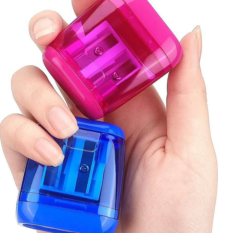 4PCS Dual-Hole Pencil Sharpeners With Lid And Shavings Container Portable Manual Sharpener Set For Colored Pencils