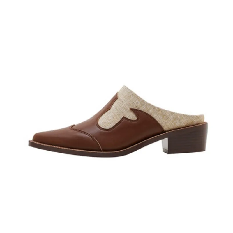 

Fashion Brand Mules, New Designer Women's Slippers Unisex Half-wrap Slippers Pointed Toe Thick Heel Cowhide Panels Large Size 43