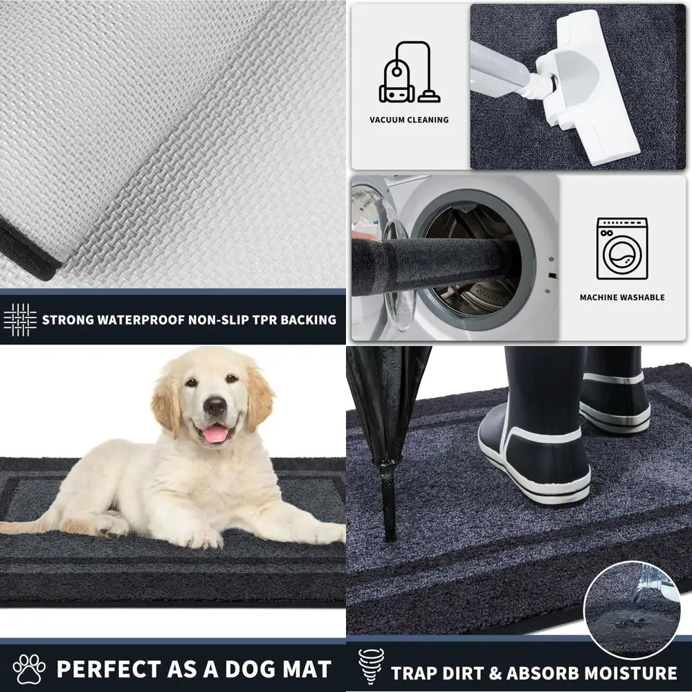 

24x60 Inch Non-Slip Washable Door Mat, Super Absorbent Entry Rug for Mud and Paws, Bluish Grey & Charcoal