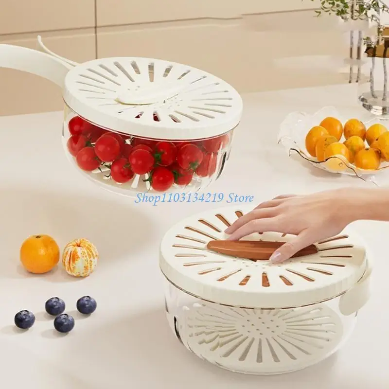 N5KC Foldable Handle Cleaning Colander Double-Layer Rice Drainer Refrigerator Crisper Practical Vegetable Washing Basket