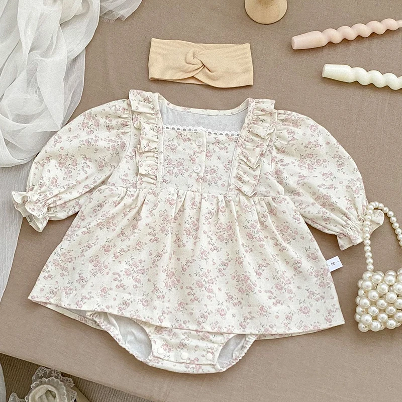 

2024 New Autumn 0-24M Baby Girls Clothing Toddler Baby Girls Romper Long Sleeved Cotton Print Infant Baby Girls Jumpsuit