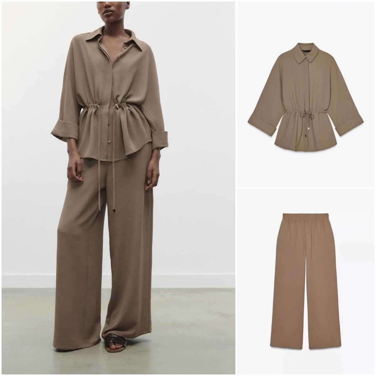 

Faionable Long Sve плиссированные широкие брюки с высокой талией, комплект из двух предметов, женский весенний костюм 2025, рабочий orm School Un...