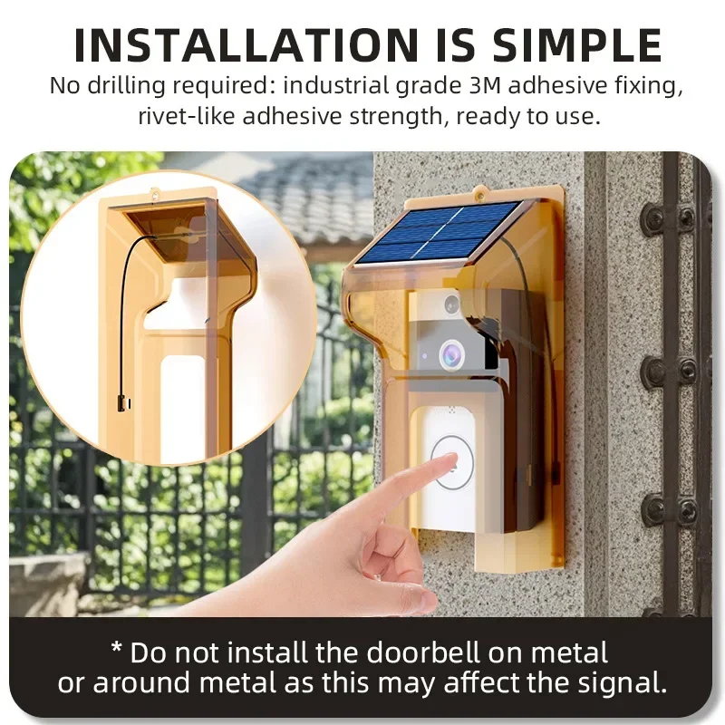 2026NEW Solar Wireless Doorbell with Camera Waterproof Smart Ring Door Bell WiFi Intercom Video Digital Peephole Security System view 2