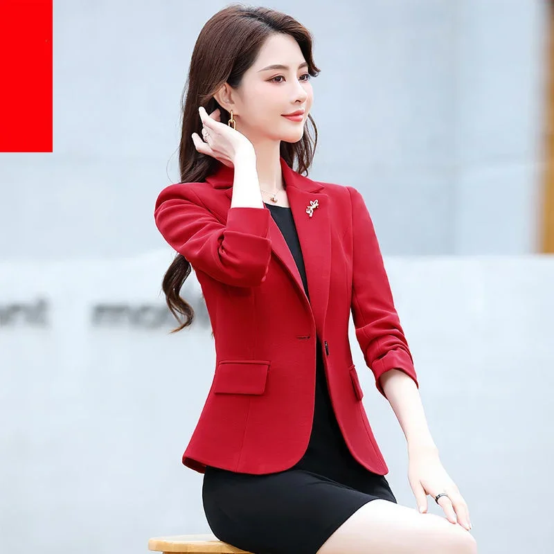 Moda elegante autunno Blazer manica lunga donna lavoro ufficio Design sottile Chic tinta unita elegante cappotto singolo bottone