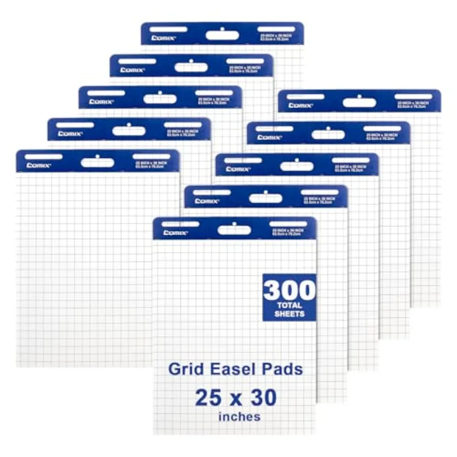 

Grid Sticky Easel Pad 25 x 30 Inches Flip Chart Paper for Teachers Large Self-Stick Pads for Office School 30 Sheets/Pad 10 Pad