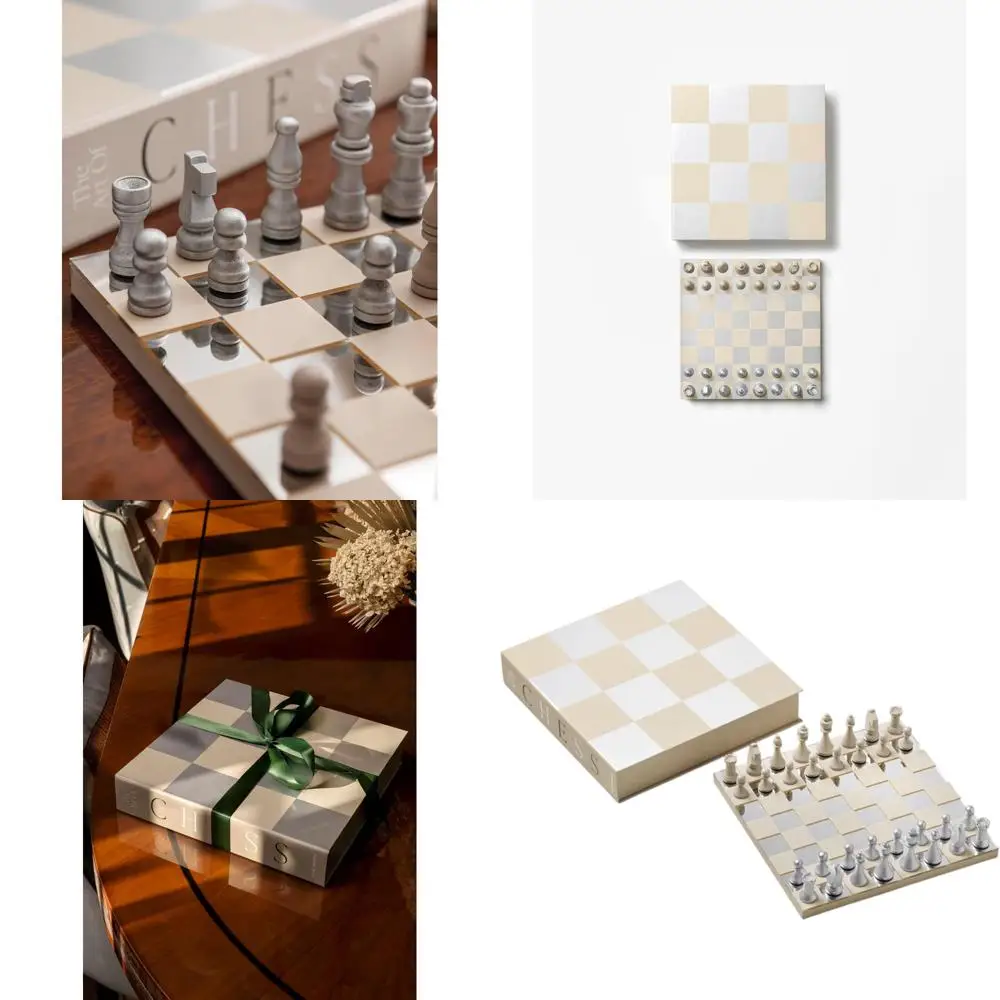 

Elegant Beigish-Silver Chess Set with Mirrored Board - Sophisticated Family Game for Adults with Multilingual Instructions