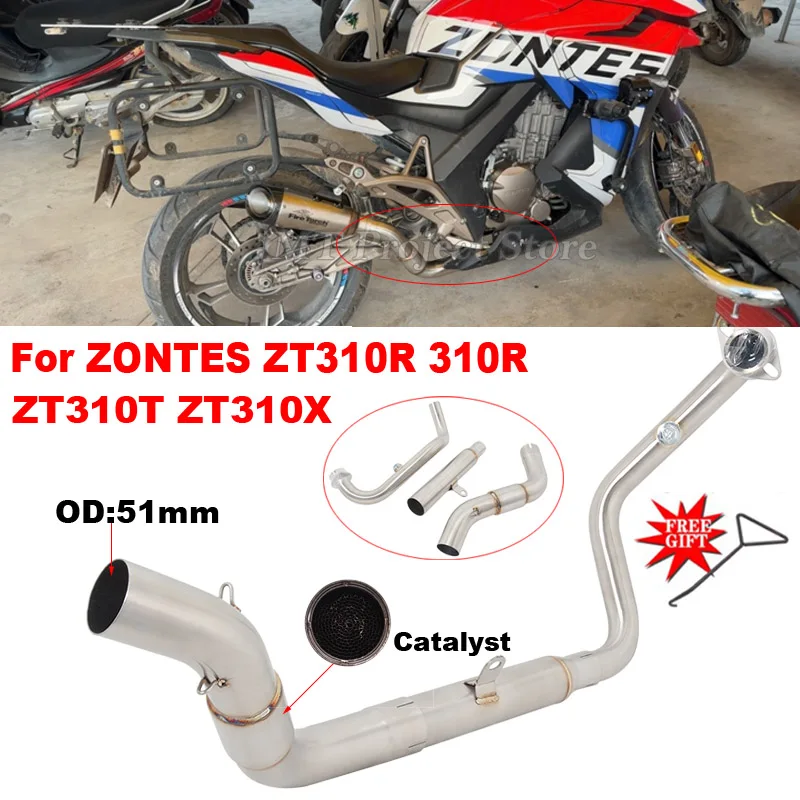 

Slip On For ZONTES ZT310R 310R ZT310T ZT310X 2021 Motorcycle Exhaust System Escape Front Link Pipe Connecting 51mm Muffler Moto