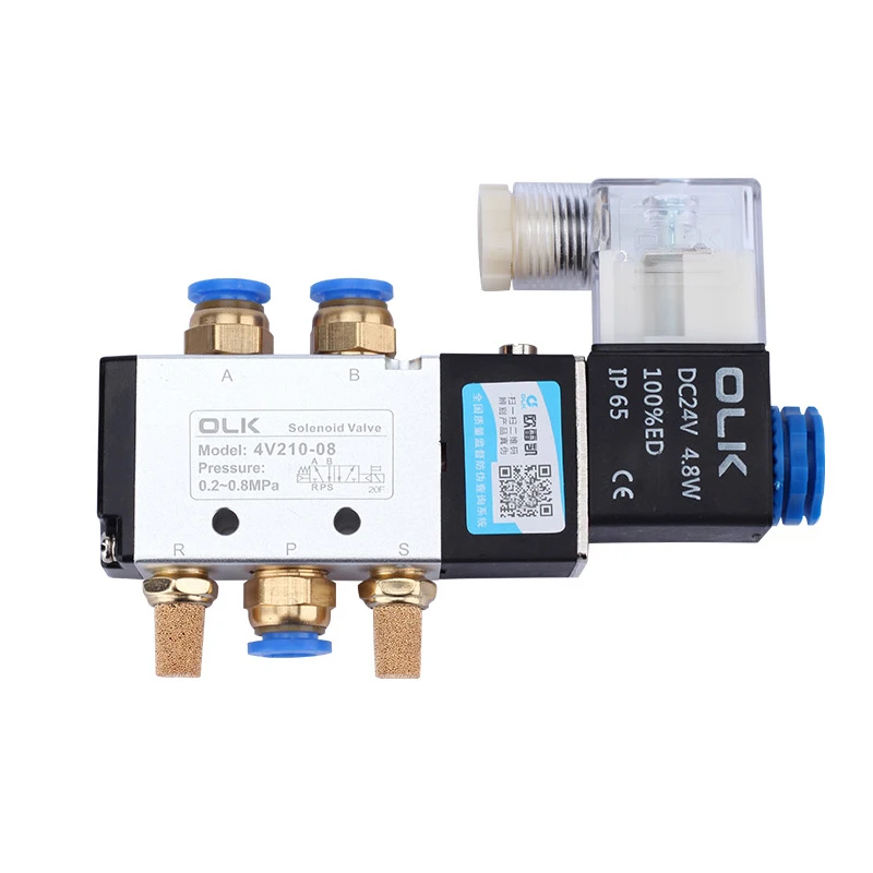 4V210-08 Air Control Valve 5 Port 2 Position 5/2 Way DC12V 24V AC110V 220V Pneumatic Solenoid Valve With Fitting Connector