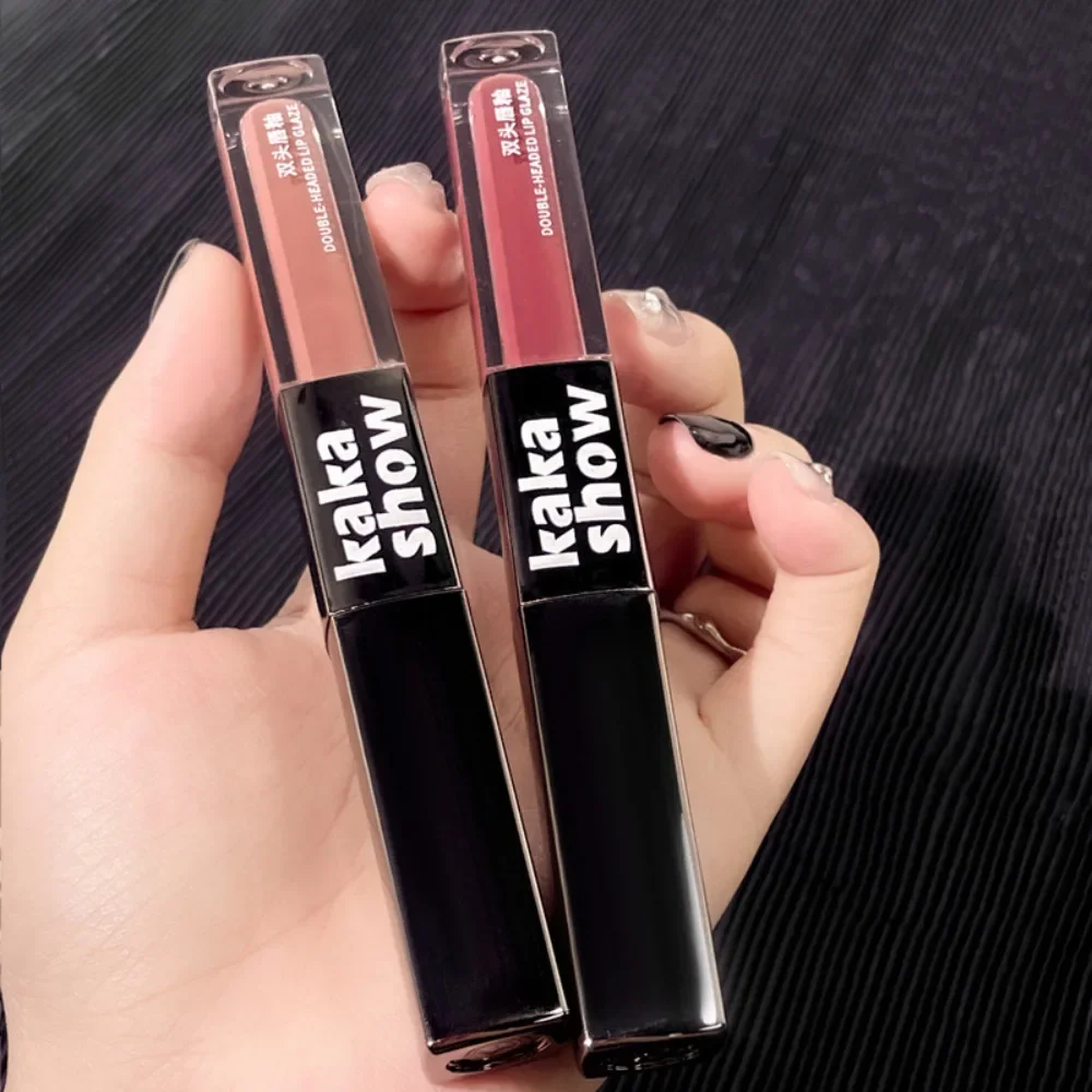 Double Head Lip Glaze Velvet Matte Finish Dual Effect Whitening Lipstick Moisturizing Girl's Heart Machine Lip Slime Cosmetics