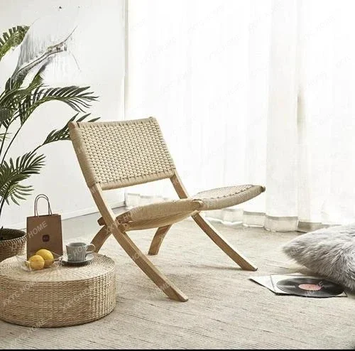 Solid wood rope woven single sofa woven folding