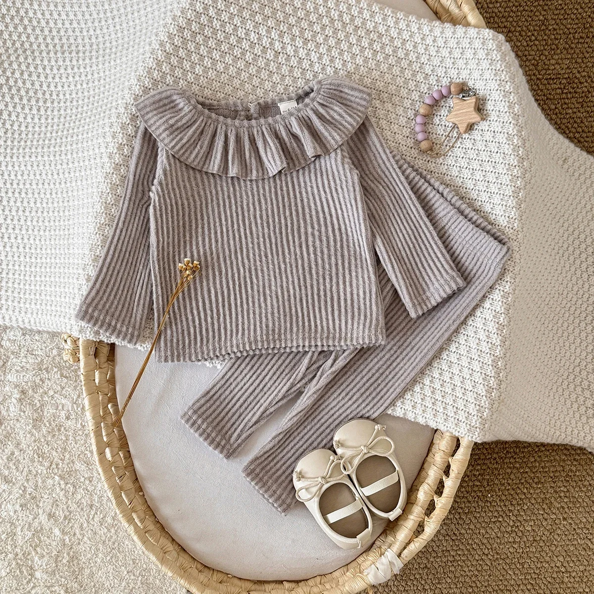 Baby-Bekleidungssets Herbst Casual 2-teilige Sets Babykleidung für Mädchen Revers-Oberteil+Hose 1-3 Jahre Altes Baby-Zubehör