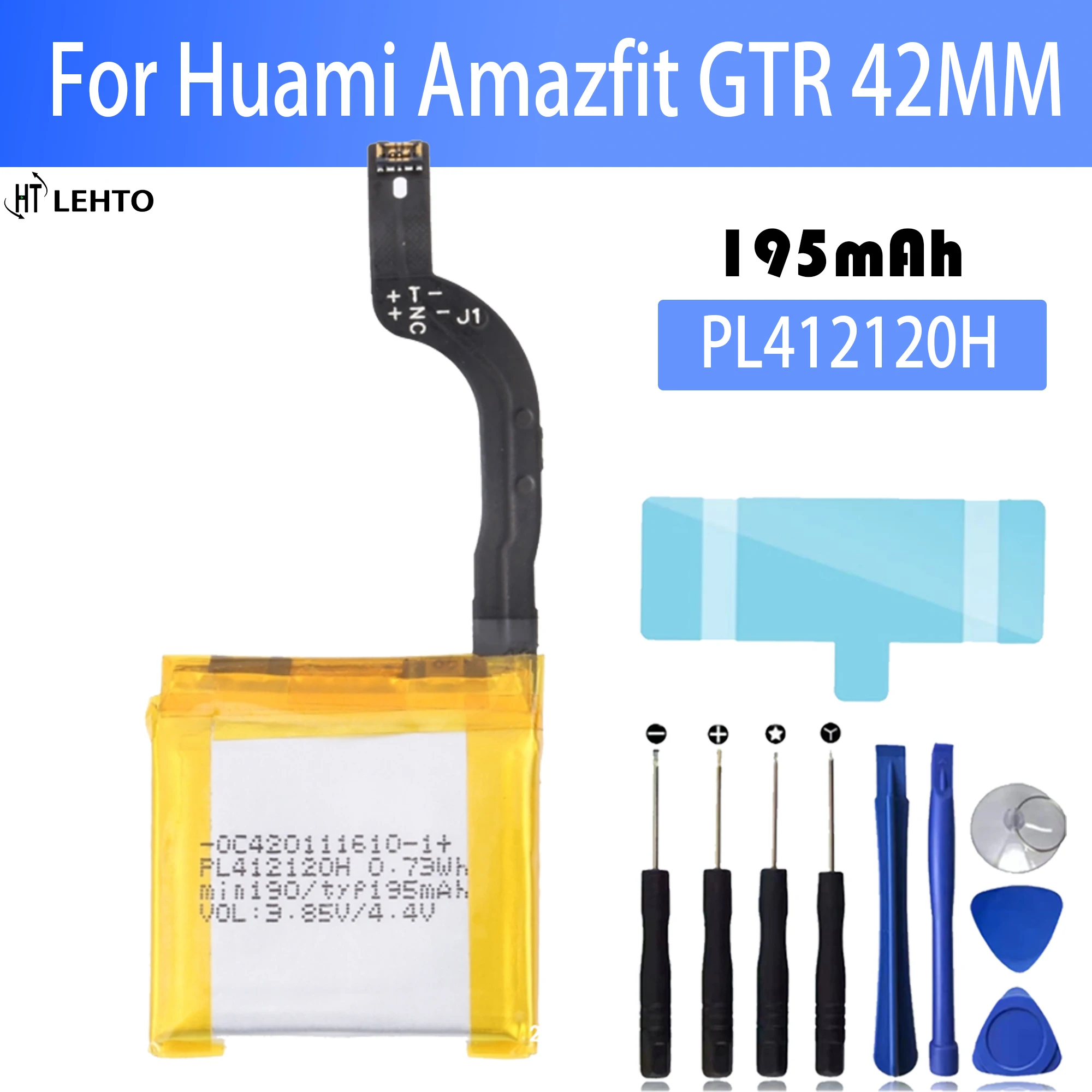 100% high capacity Battery For Huami Amazfit GTR 42MM 195mAh PL412120H Battery Replacement