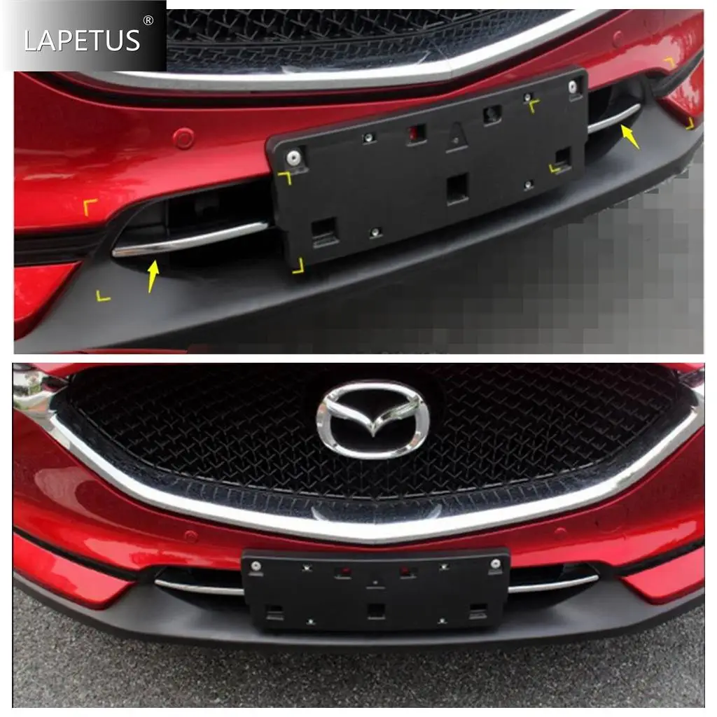 

ABS Auto Front Bumper Bottom Grille Stripes Decor Panel Cover Trim Kit For Mazda CX-5 CX5 2017 - 2023 Chrome / Red Accessories